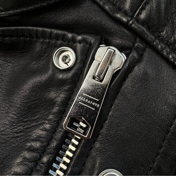 AllSaints Bircham Biker Leather Jacket Size 2 Black with Silver Hardware - Picture 7 of 15